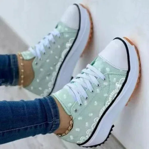 2022 Pattern Canvas Women Sneakers Casual Sport Shoes Green / 9.5