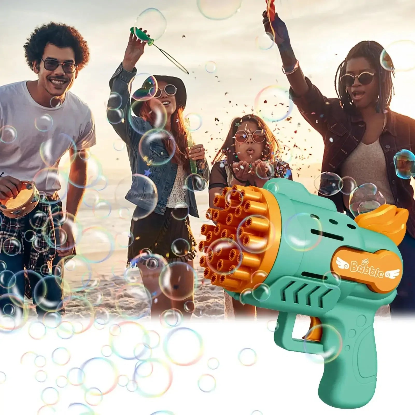 Bubble Gun Kids Toys Automatic Soap Rocket Bubbles Machine Outdoor Wedding Party Toy Birthday Gifts 29 holes Yellow