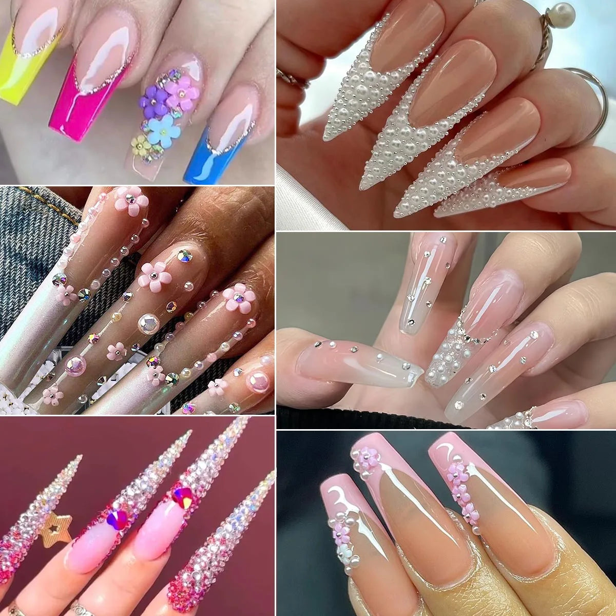 11 Boxes 3D Nail Art Decoration Set with Pearls, Rhinestones & Resin Flowers