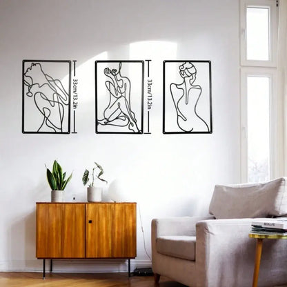 3pcs Minimalist Abstract Woman Metal Wall Sculptures