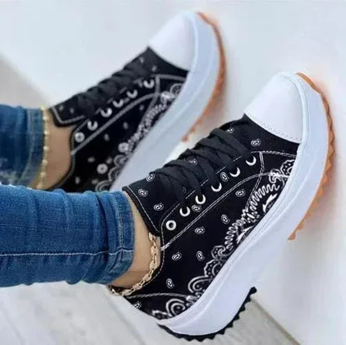2022 Pattern Canvas Women Sneakers Casual Sport Shoes Black / 9.5