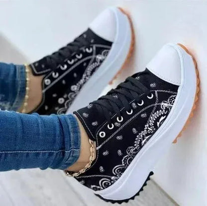 2022 Pattern Canvas Women Sneakers Casual Sport Shoes Black / 9.5