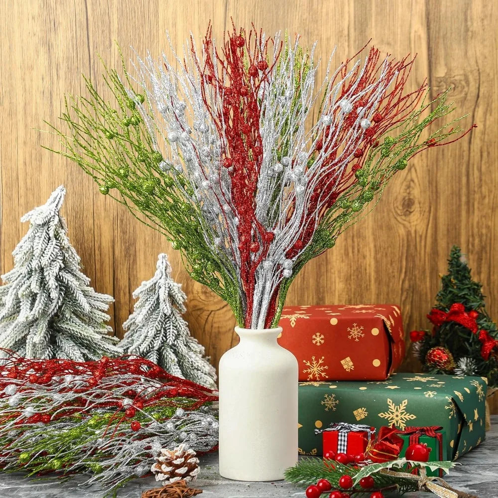 Glitter Foam Berry Christmas Bouquet – 5Pcs Festive Holiday Floral Decor