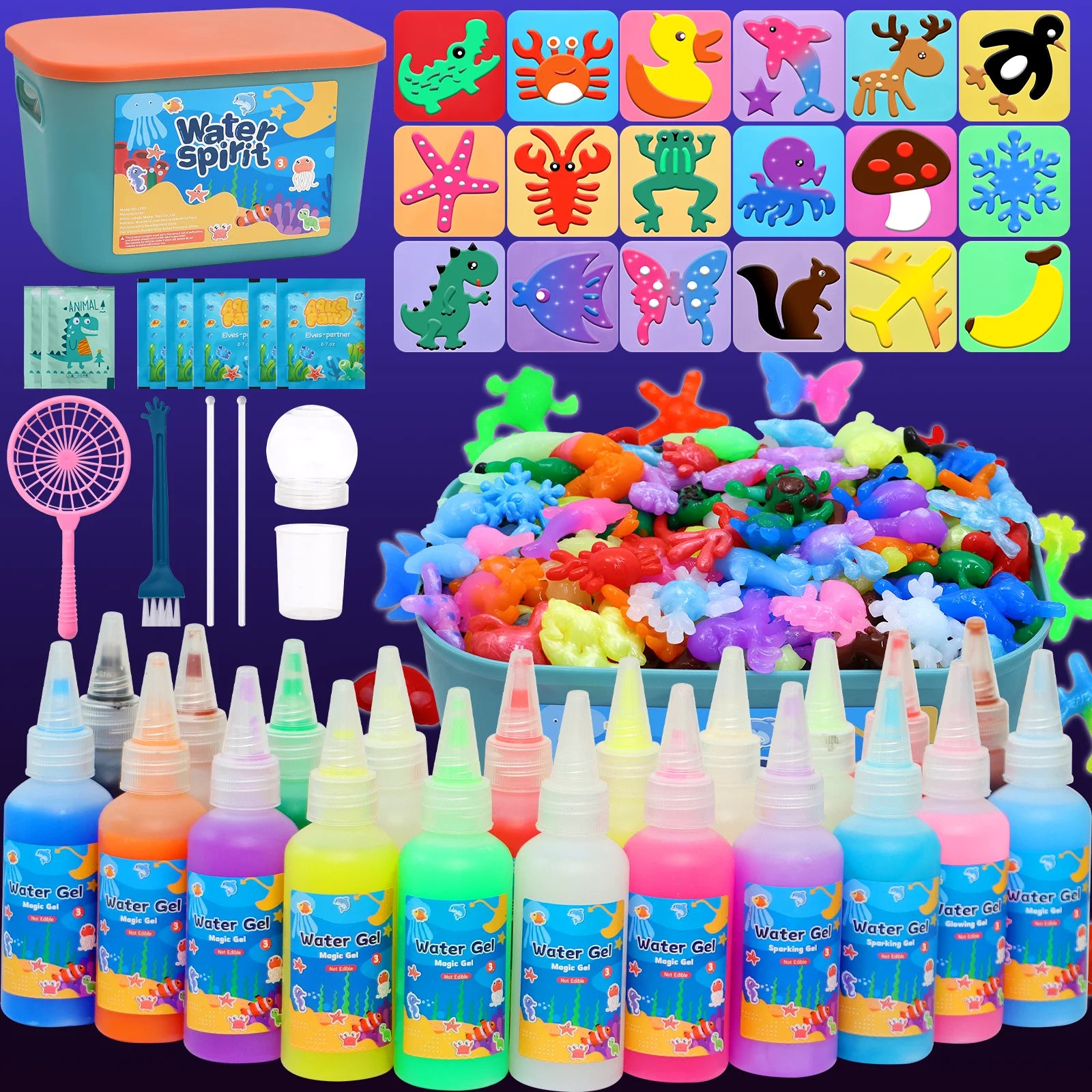 Magic Water Elf Toy Set – Creative DIY Squishy Craft Kit with 20 Gels & 18 Molds
