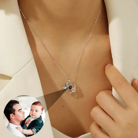 925 Silver Heart Projection Necklace Custom Photo Flower Pendant for Women Silver / 925 Sterling Silver / 50cm