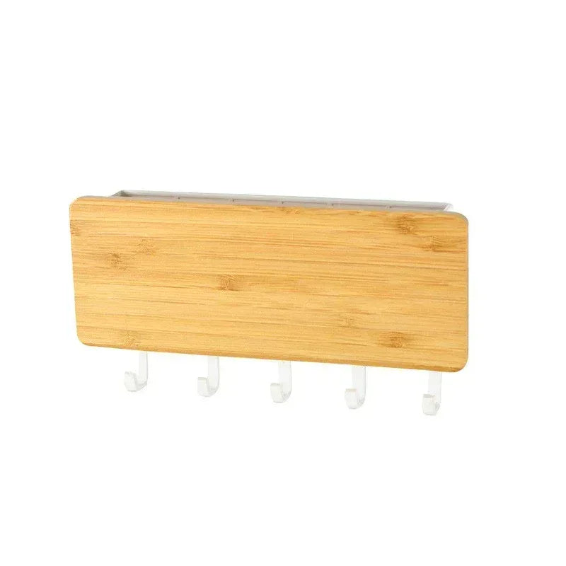 Wall Organizer Hooks Bamboo board white
