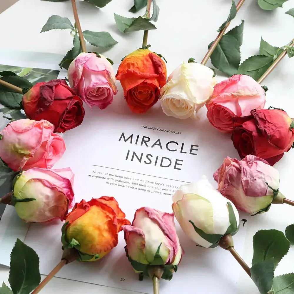 Artificial Burnt Edge Rose Buds Wedding Milky white / 1pcs