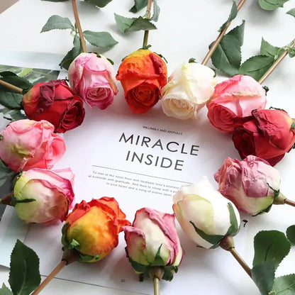 Artificial Burnt Edge Rose Buds Wedding Milky white / 1pcs