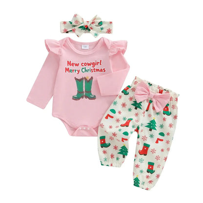 Christmas Baby Girl 3-Piece Outfit Pink / 0-3 Months / United States