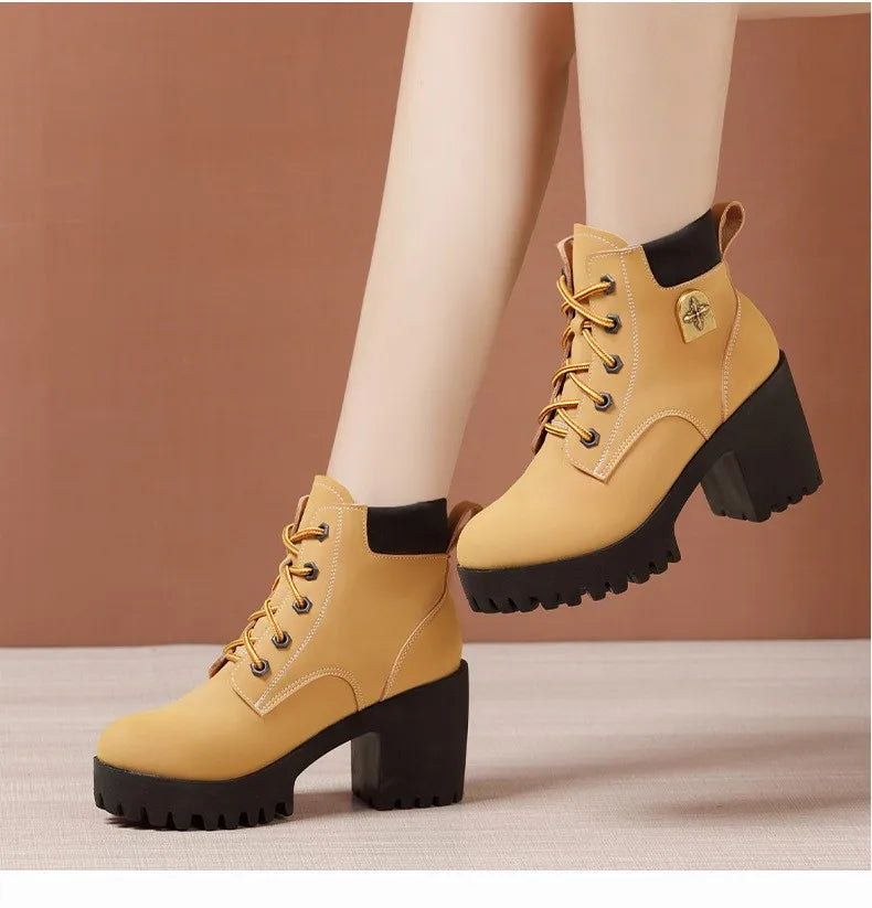 Women's Block High Heels Ankle Boots