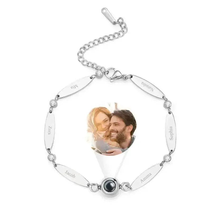 Personalized Engraved Family Name Stainless Steel Bracelet Silver Color / 18cm / 4 Names