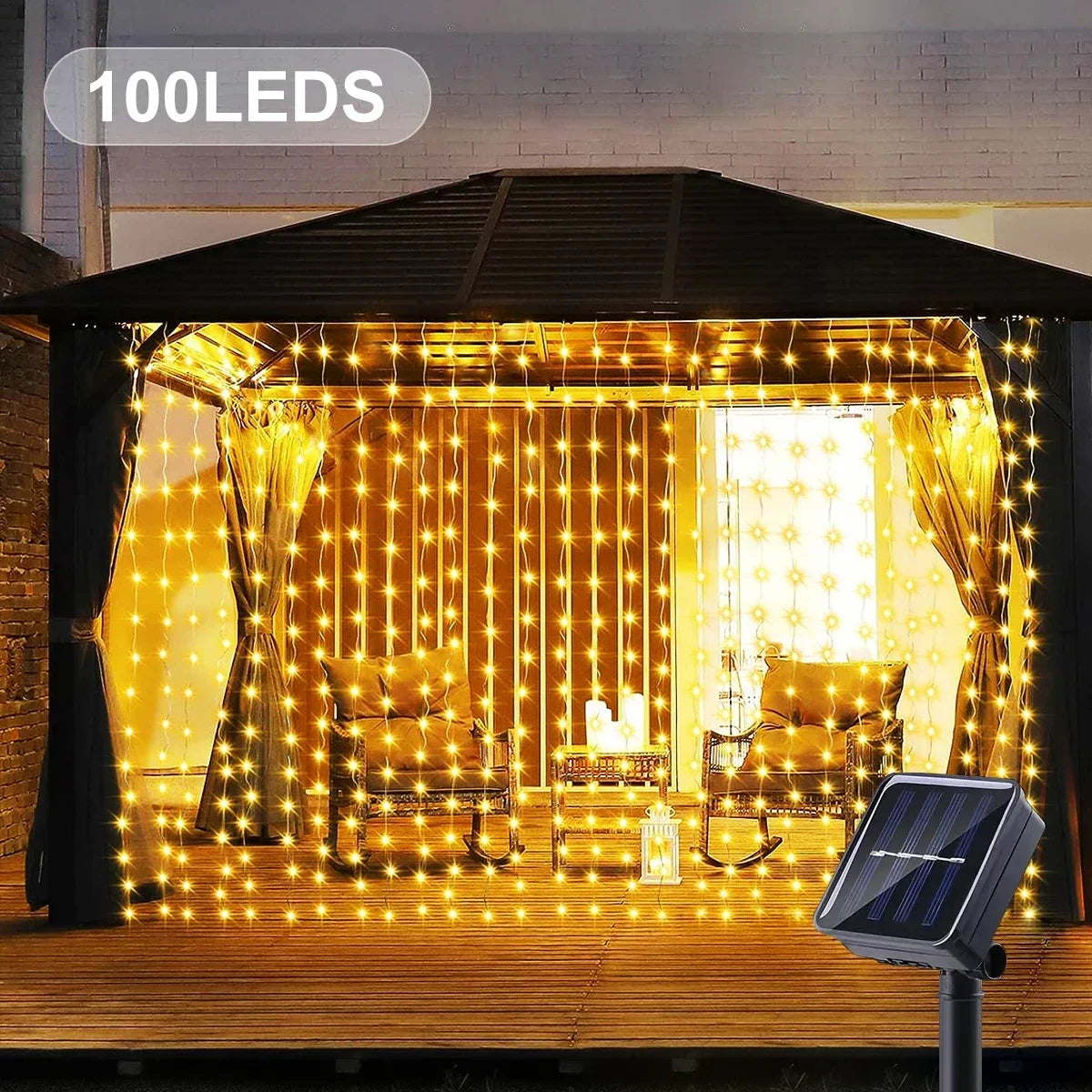 Solar Curtain Fairy Lights – 8-Mode Outdoor LED String