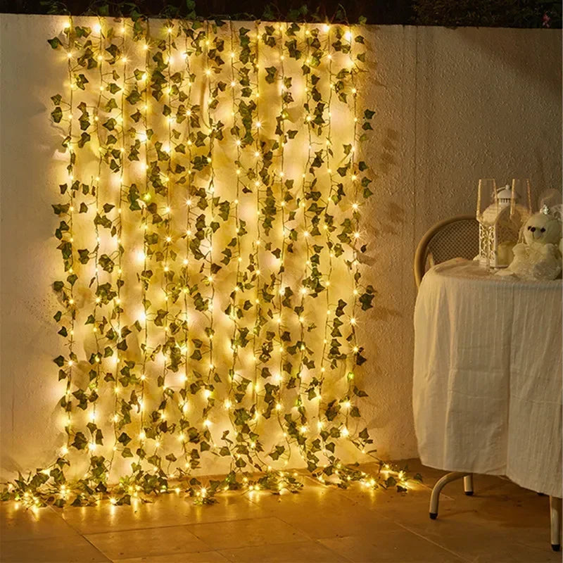 Green Leaf Vine Fairy Lights – Battery LED Garland for Home & Events