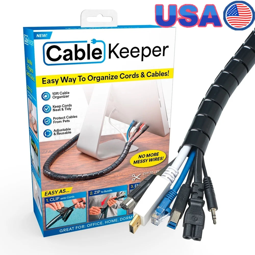 Cable Keeper 10ft Adjustable Cord Organizer with Zip Tool Minx