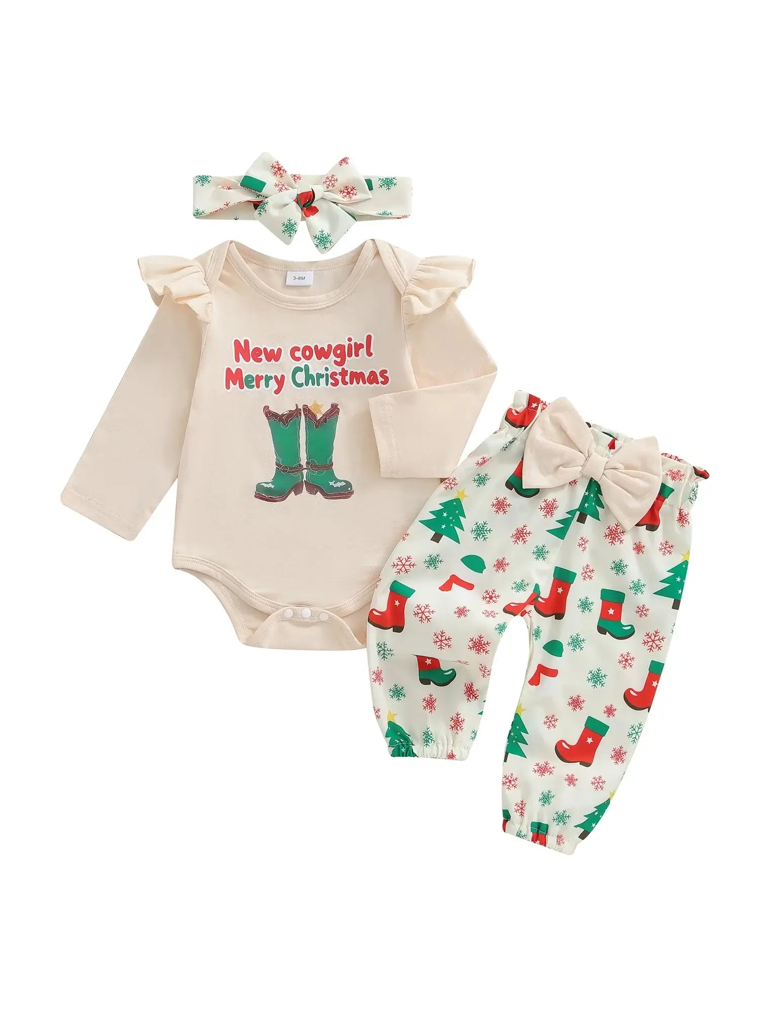 Christmas Baby Girl 3-Piece Outfit Khaki / 6-9 Months / United States