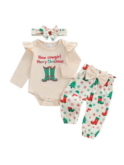 Christmas Baby Girl 3-Piece Outfit Khaki / 6-9 Months / United States