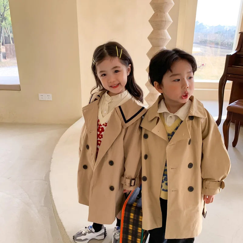 Long Trench Fashion Casual Turn Down Collar Girls Trench Coat