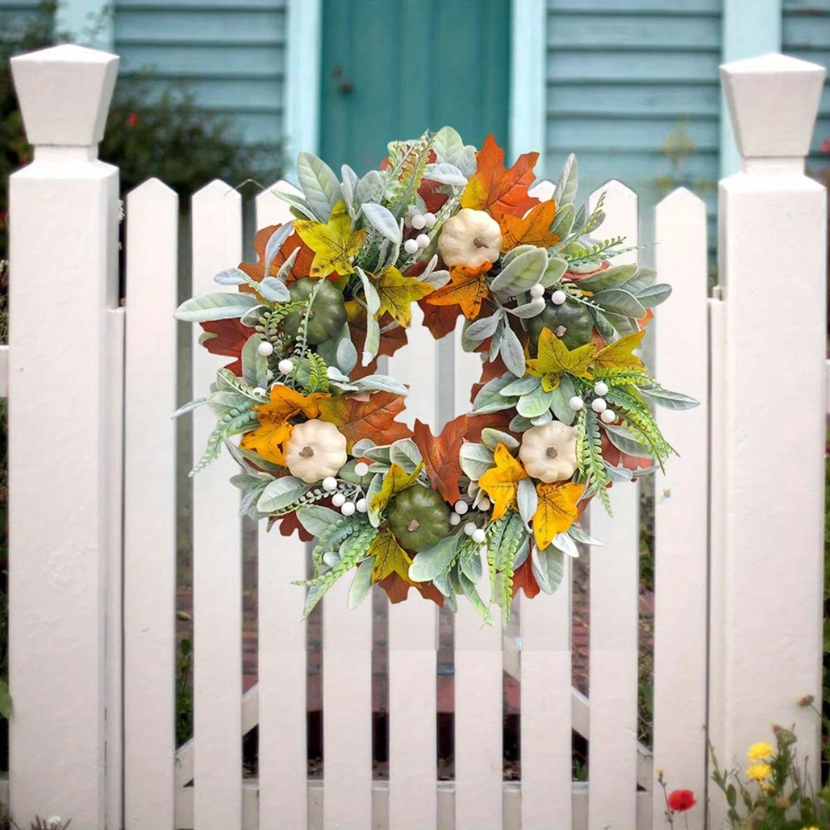 Thanksgiving Wreaths Harvest Festival Pumpkin Maple Leaves