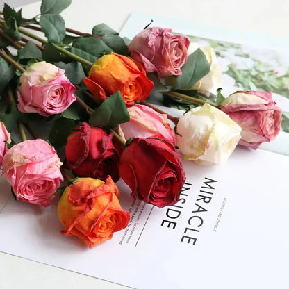 Artificial Burnt Edge Rose Buds Wedding Milky white / 1pcs