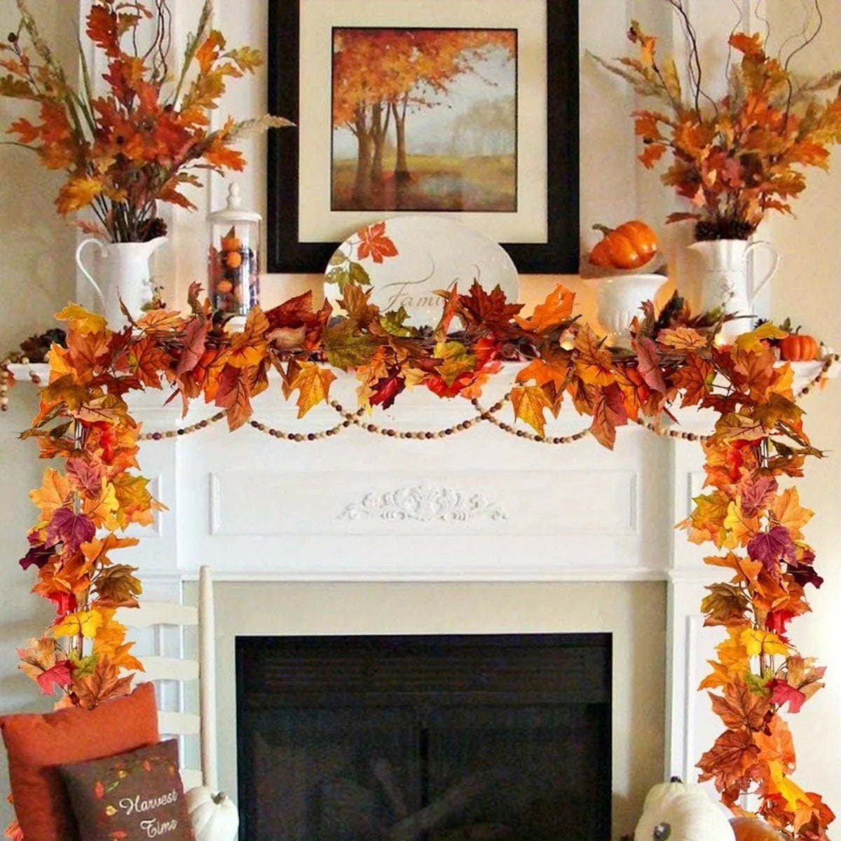 2Pcs Fall Garland Maple Leaf, 5.9ft Hanging Garland Thanksgiving Decor for Home