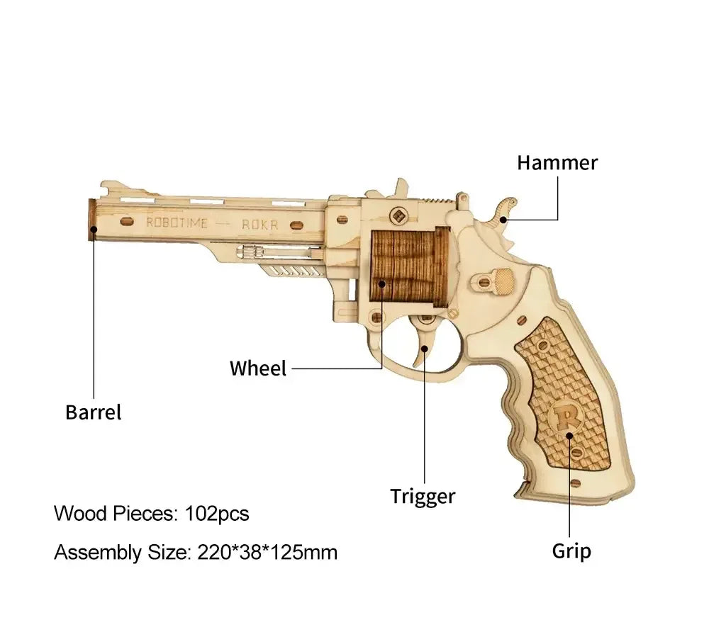 Robotime ROKR DIY 3D Wooden Gun Puzzle Kit LQ401 Revolver / United States