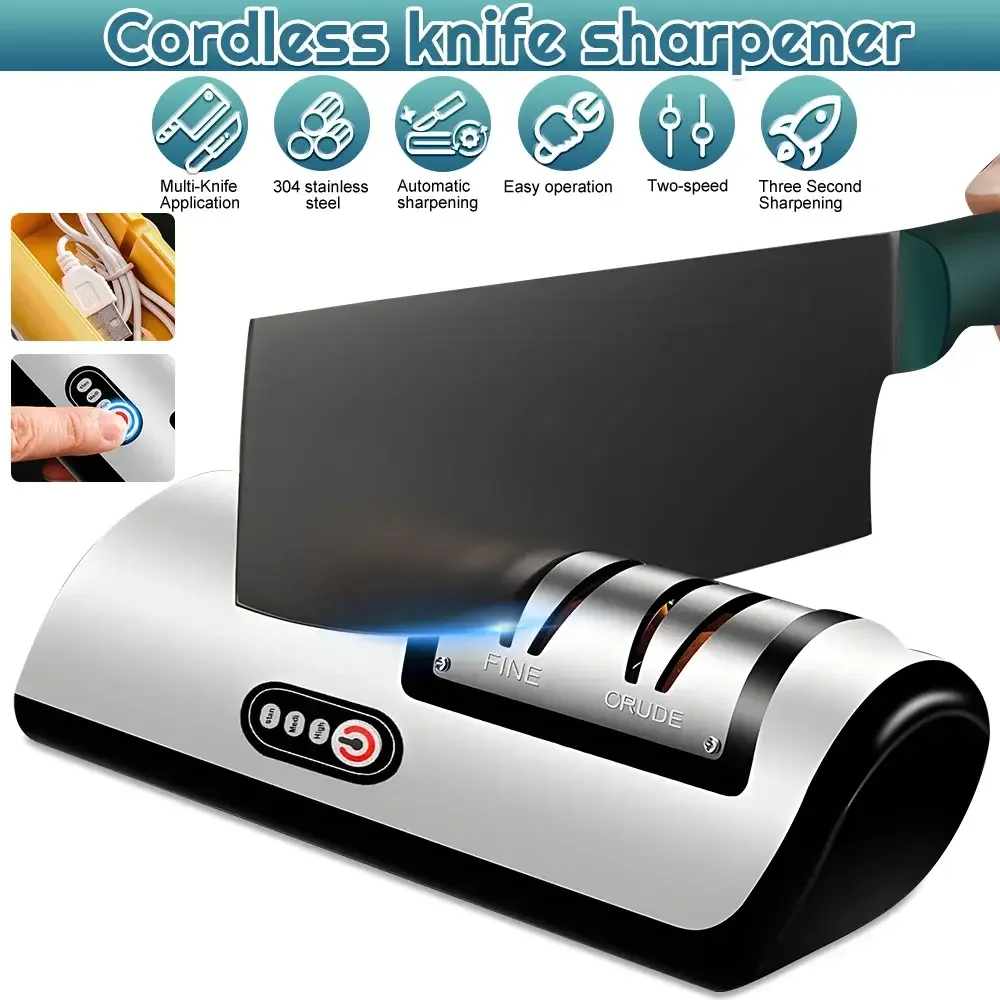 Electric Knife Sharpener Professional Fully Automatic Handheld silver/black / M