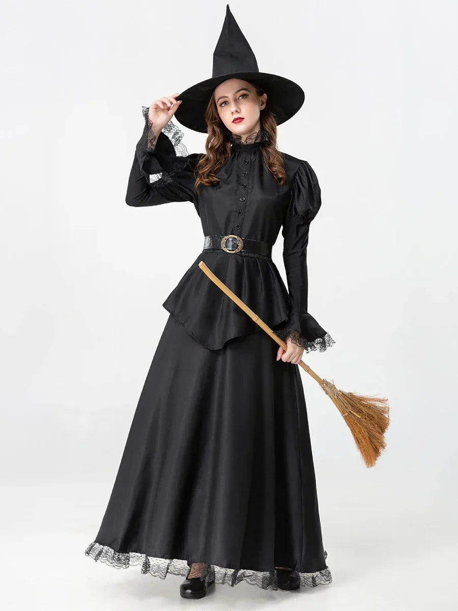 Women’s Witch Costume Set with Flared Sleeves & Hat