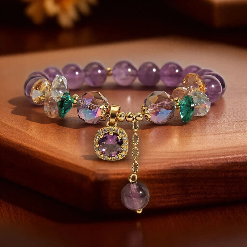 Natural Purple Crystal Bead Bracelet – Healing Stone Jewelry
