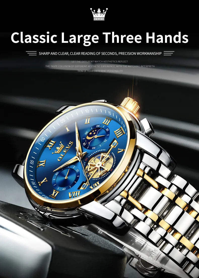 OLEVS Top Brand Men's Watches Classic Roman Scale Dial Luxury