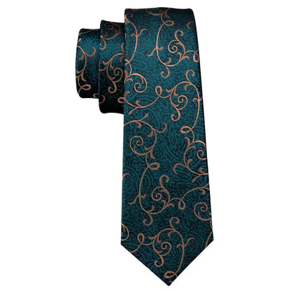 Green & Gold Floral Jacquard Tie Set with Pocket Square & Cufflinks United States