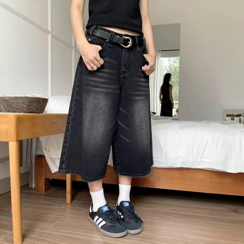 Baggy Denim Shorts Wide Leg