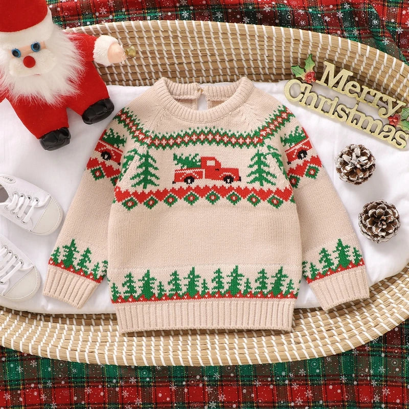 Baby Boy Christmas Truck Print Knit Sweater