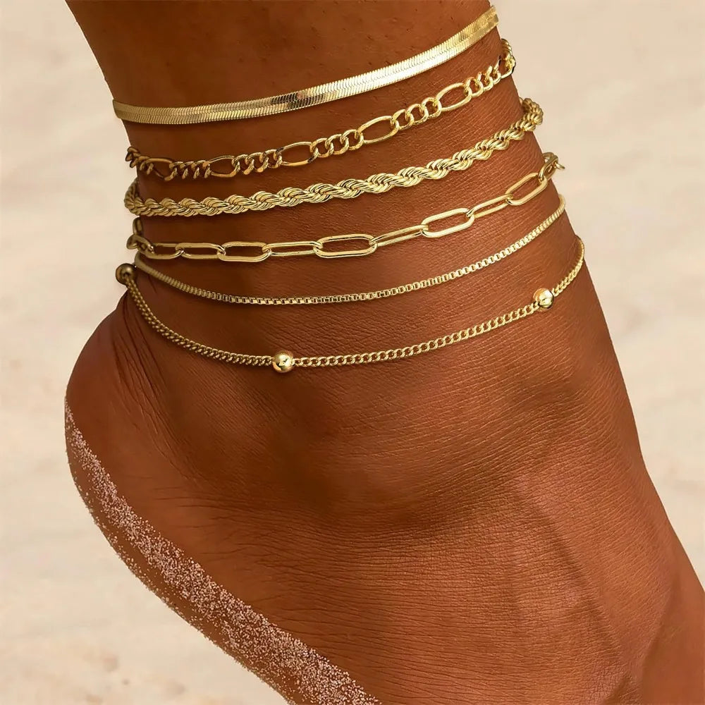 Anklet for Women - Multi-Layer Cuban Chain Herringbone