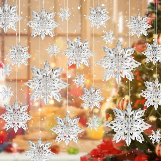 3D  Silver Paper Snowflake Decorations