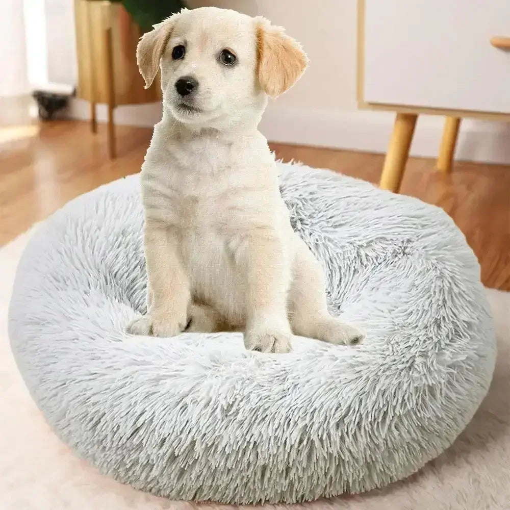 Round Dog Bed House Dog Mat Long Plush Cats Nest USB Heating Dog Basket Pet Cushion Soft Sleeping Pets Winter Warmth Supplies Gray / M / United States
