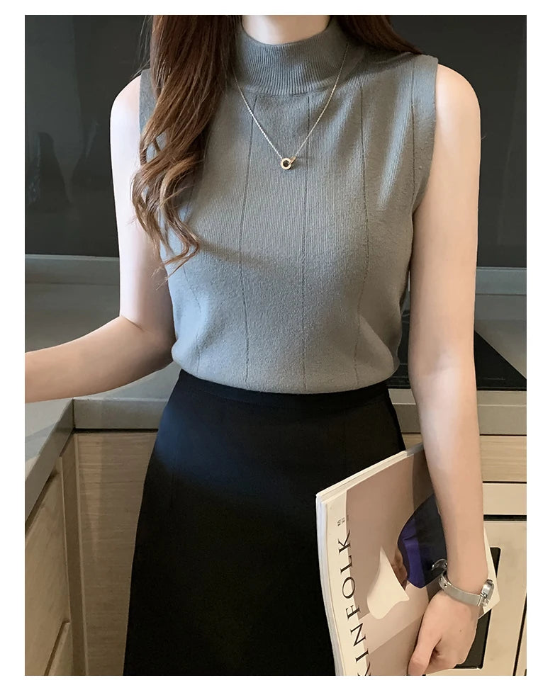 Sleeveless Knitted Blouse Shirt