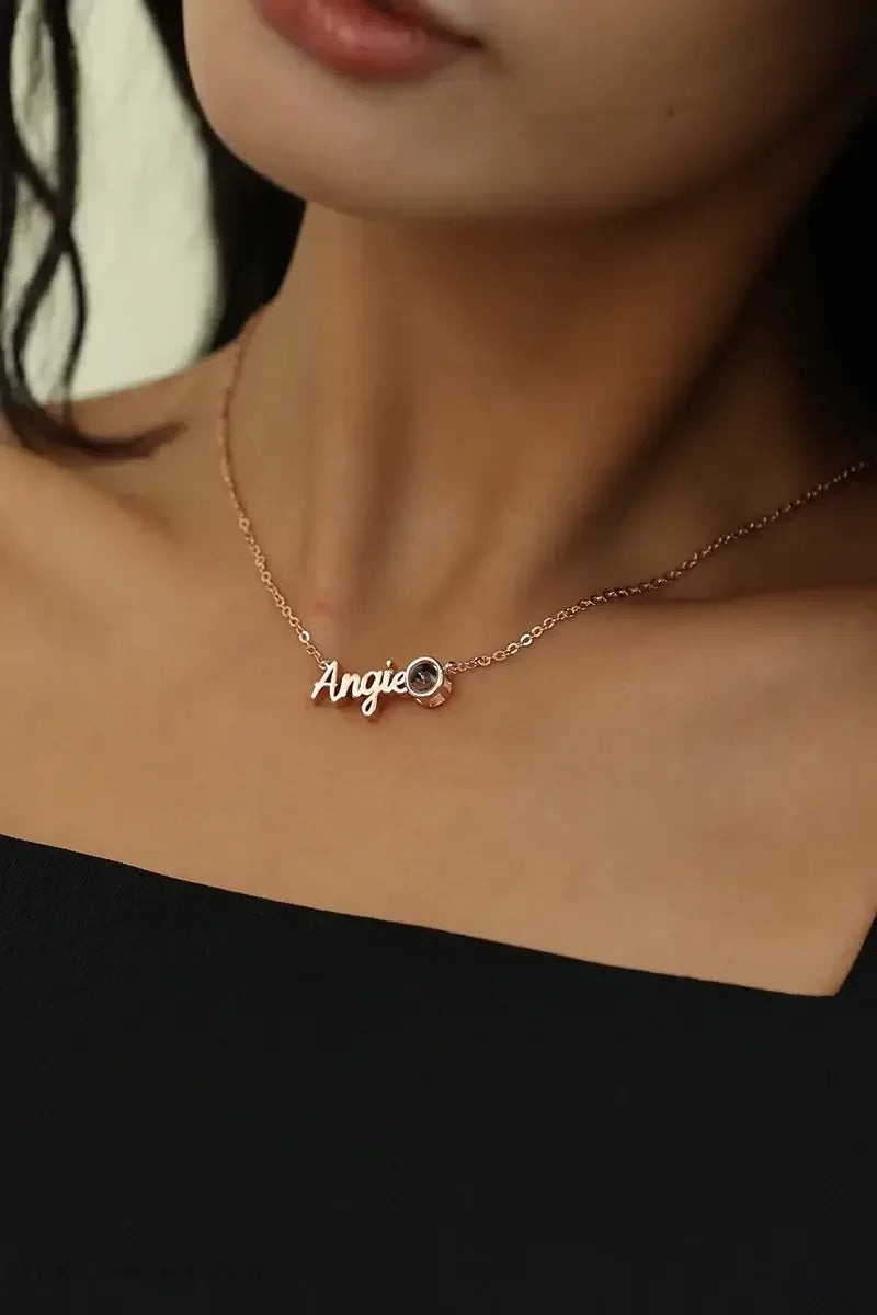 Custom name necklace with photo projection pendant