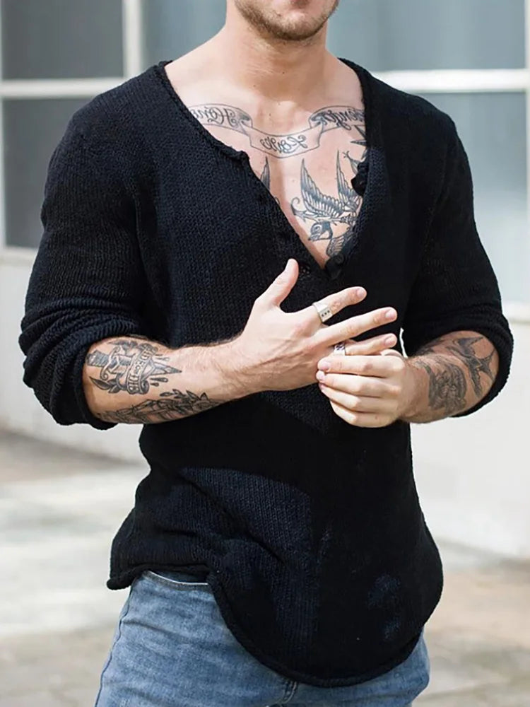 Men V Neck Streetwear Casual Loose