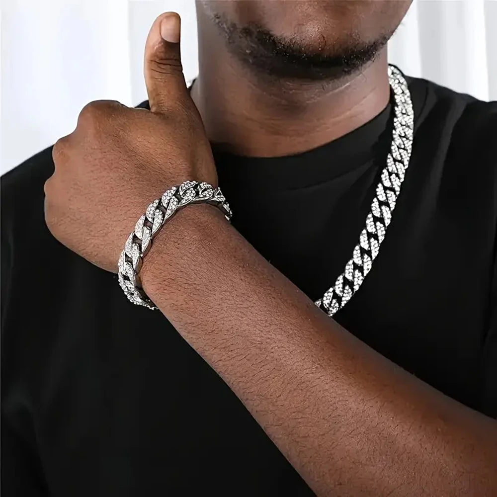 Silver Cuban Link Chain & Bracelet Set