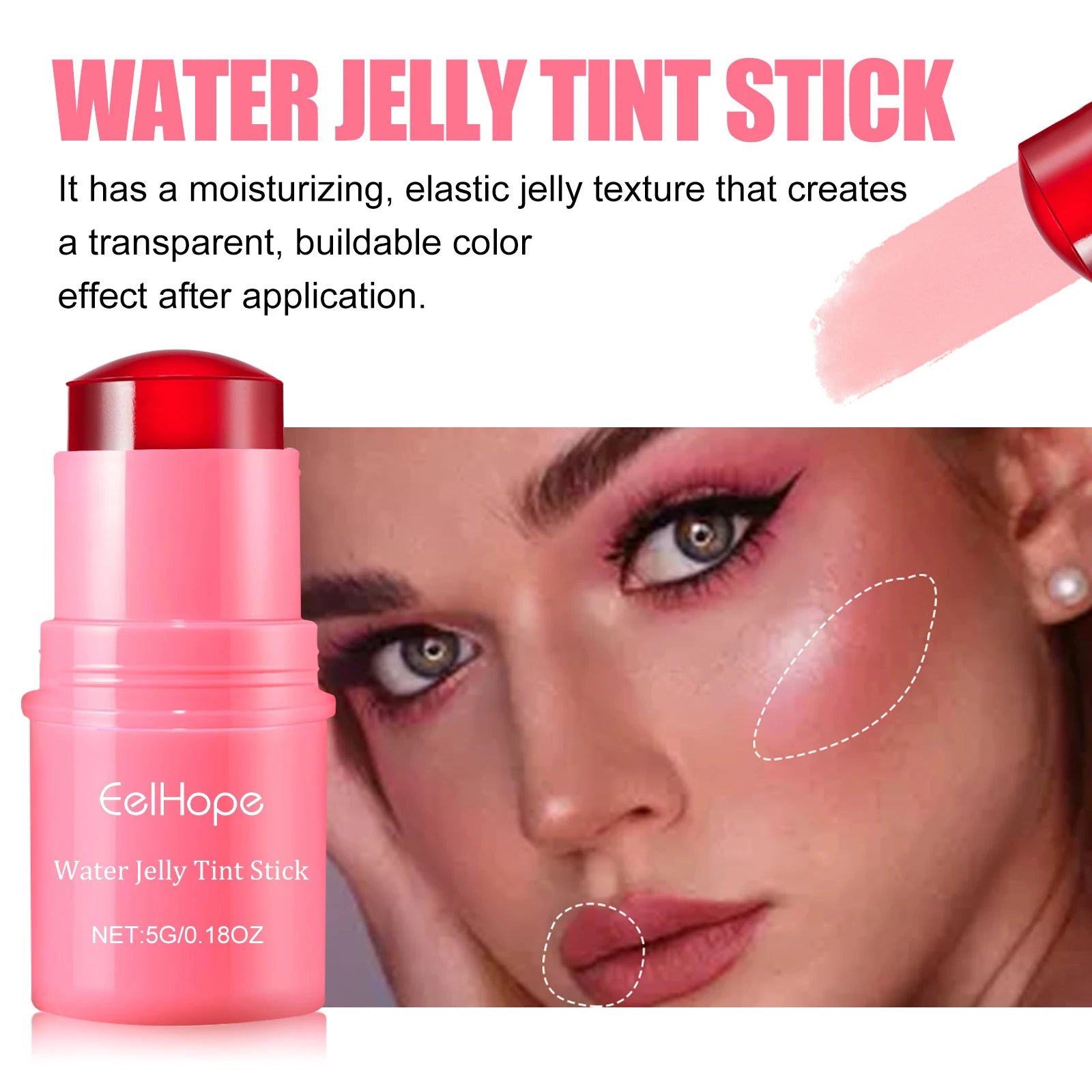 3in1 Cheek Lip Tinted Moistured Blush Stick Eyes Cheek Lip Brighten Cream Water Jelly Tint