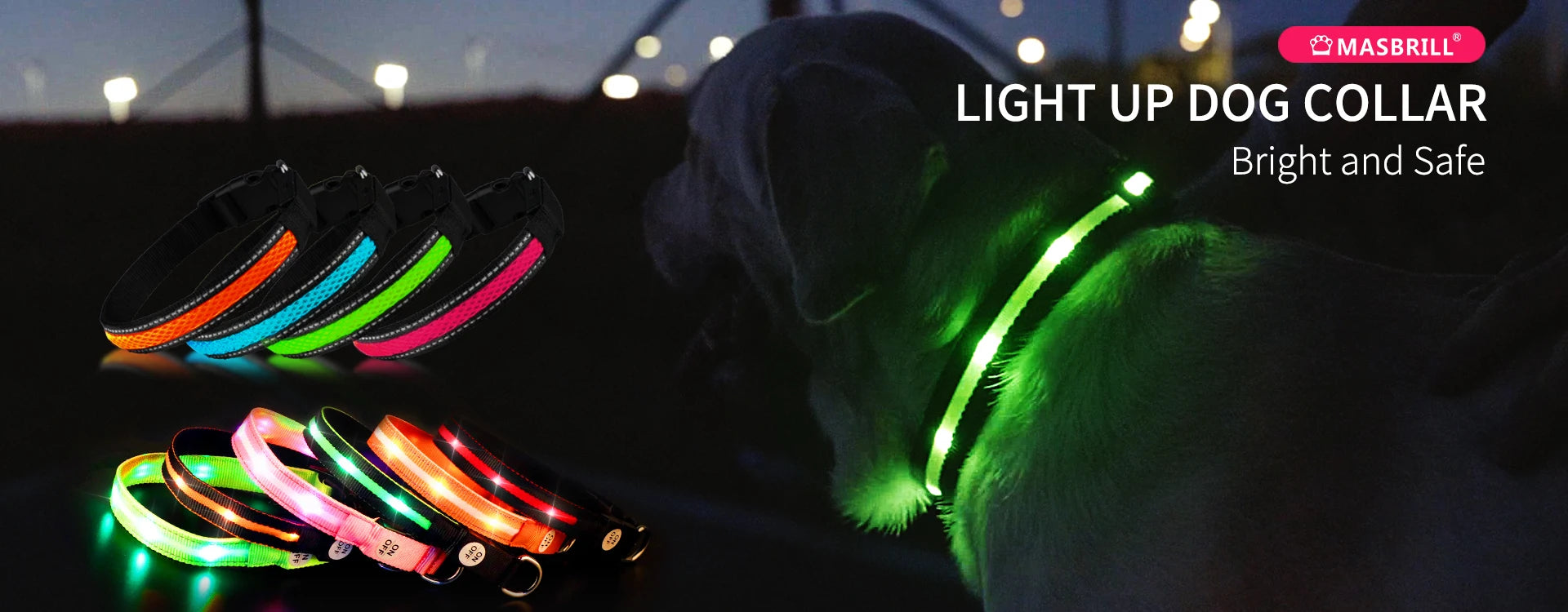 MASBRILL Dog Collar Luminous Pet Supplies Dog Collar Waterpoof Safety Collars