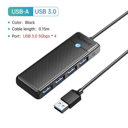 ORICO Ultra-Slim 4-Port USB-C Hub 4 USB 3.0 15cm USB A / United States