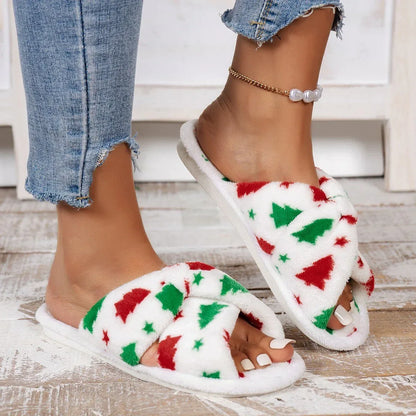 Christmas Tree Pattern Furry Bedroom Slippers Christmas Tree / 7.5