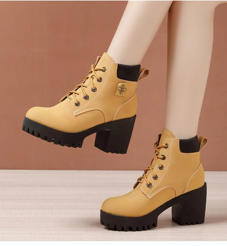 Women's Block High Heels Ankle Boots