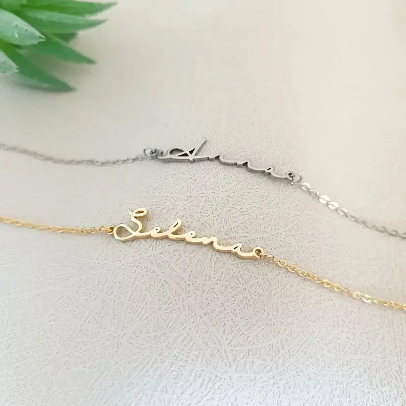 Shopminx Custom Name Bracelet Stainless steel Dainty Bracelets Necklace / 20cm / Silver