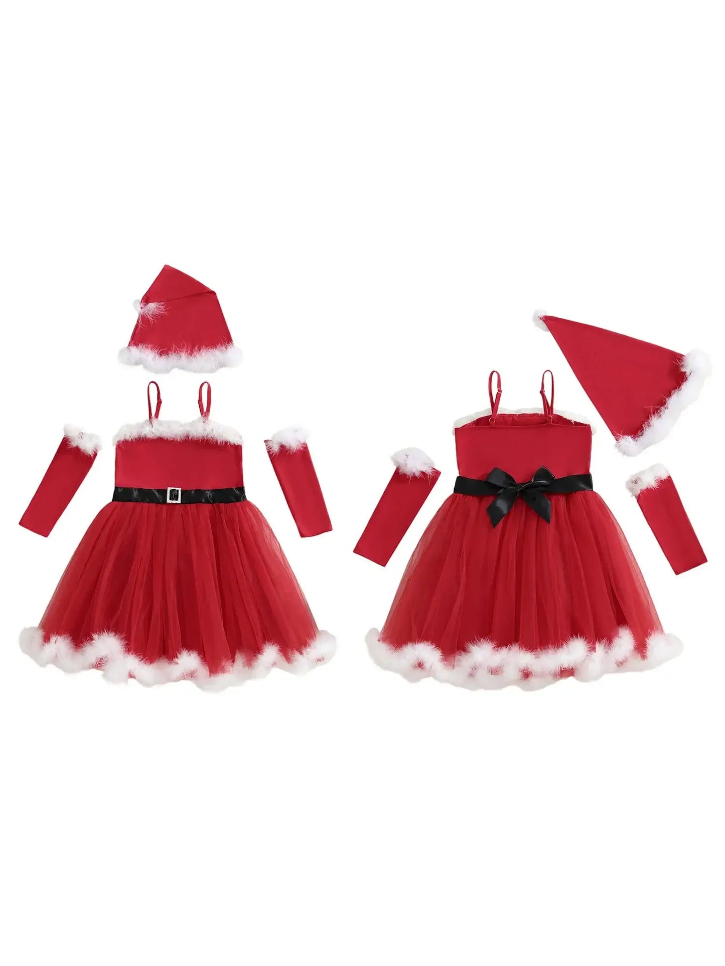Baby Girl Christmas Outfit Set – Reindeer Romper with Santa Hat & Socks Red / 2-3 Years / United States