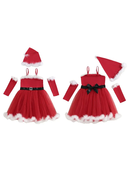 Baby Girl Christmas Outfit Set – Reindeer Romper with Santa Hat & Socks Red / 2-3 Years / United States