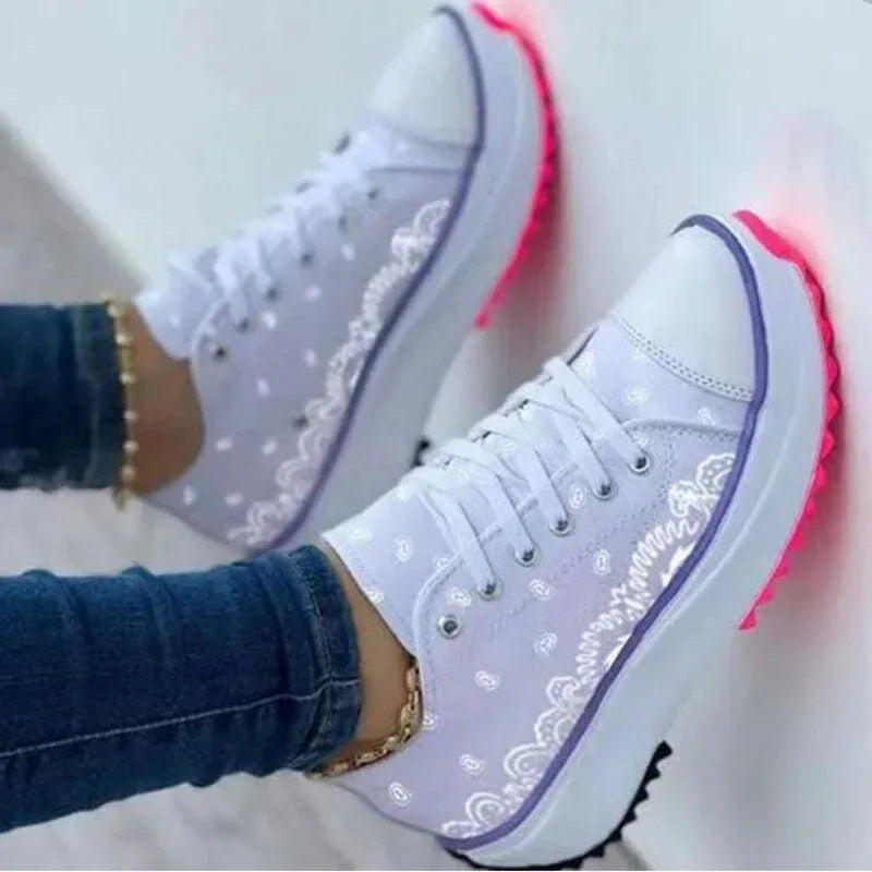 2022 Pattern Canvas Women Sneakers Casual Sport Shoes White / 5