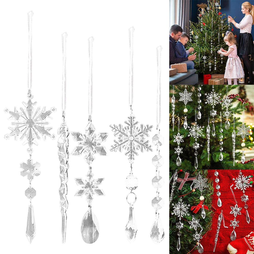 10Pcs Acrylic Crystal Snowflake & Icicle Ornaments