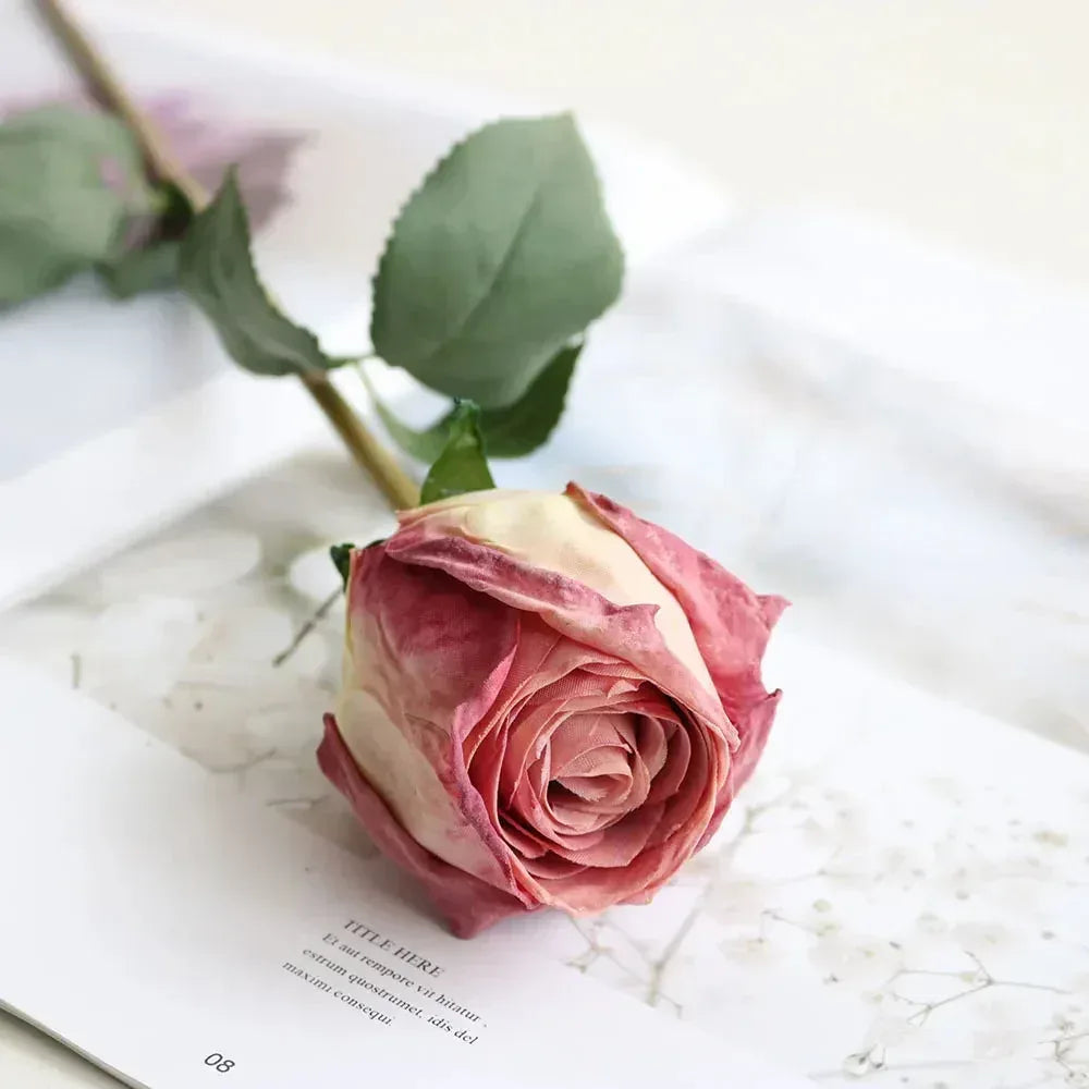 Artificial Burnt Edge Rose Buds Wedding Milky white / 1pcs